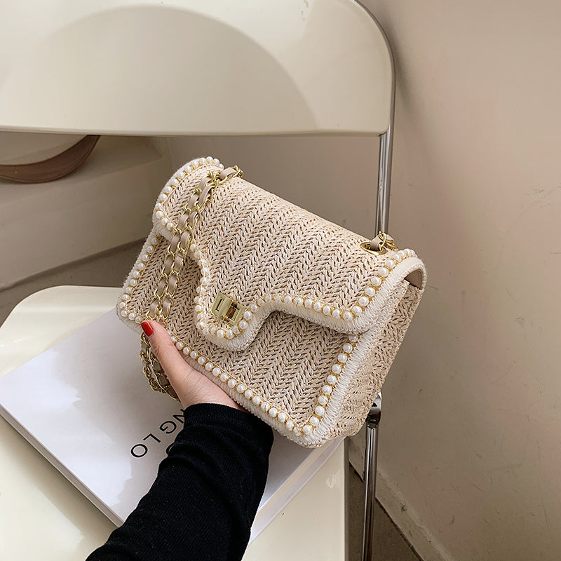Women's Artisan-Woven Mini Square Bag - Convertible Chain Strap Shoulder Bag ｜Tweed-Textured Luxury for Day to Evening