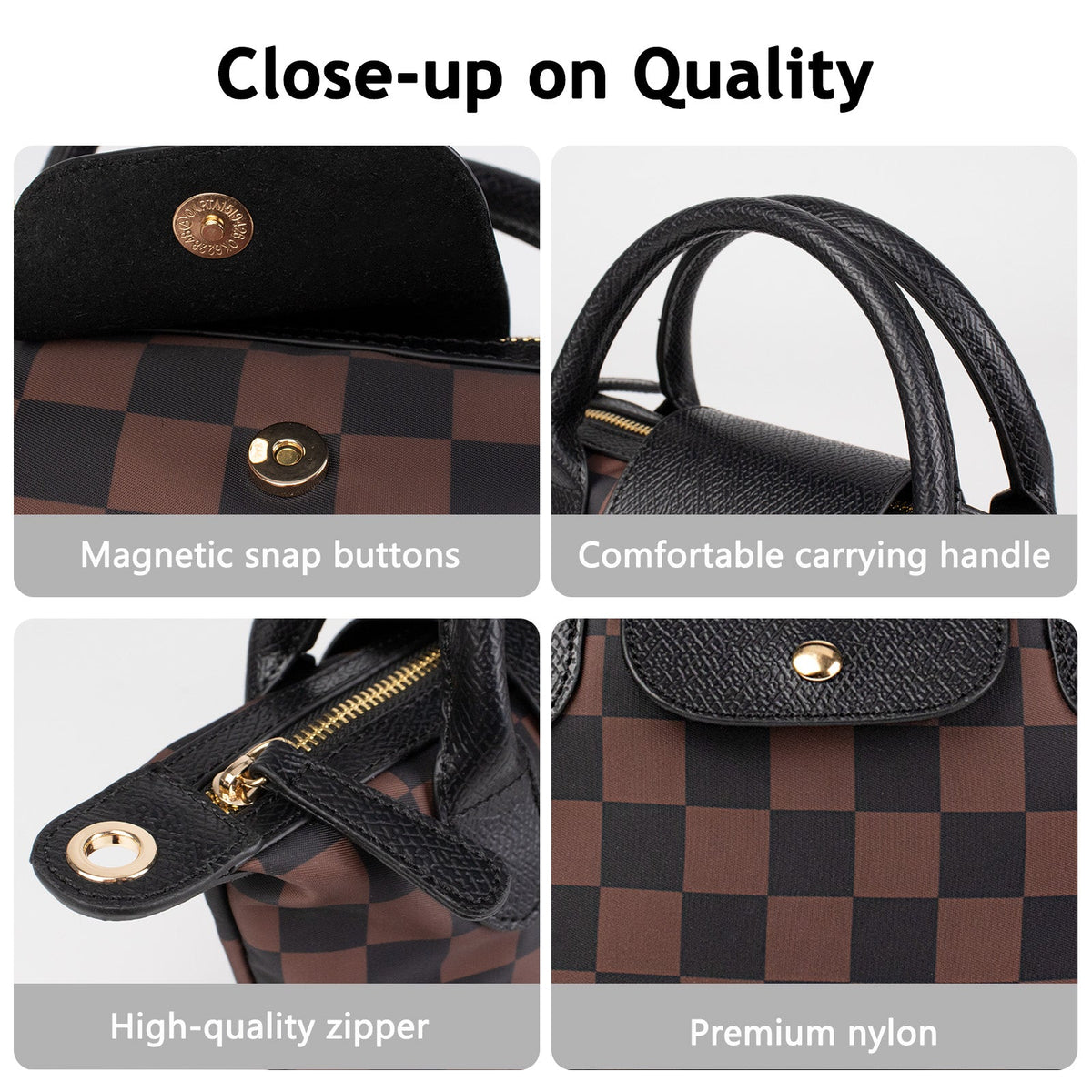 Ounamei Mini Checkered Nylon Crossbody Bag | Small Size Large Capacity 3-Way Carry Lightweight Tote
