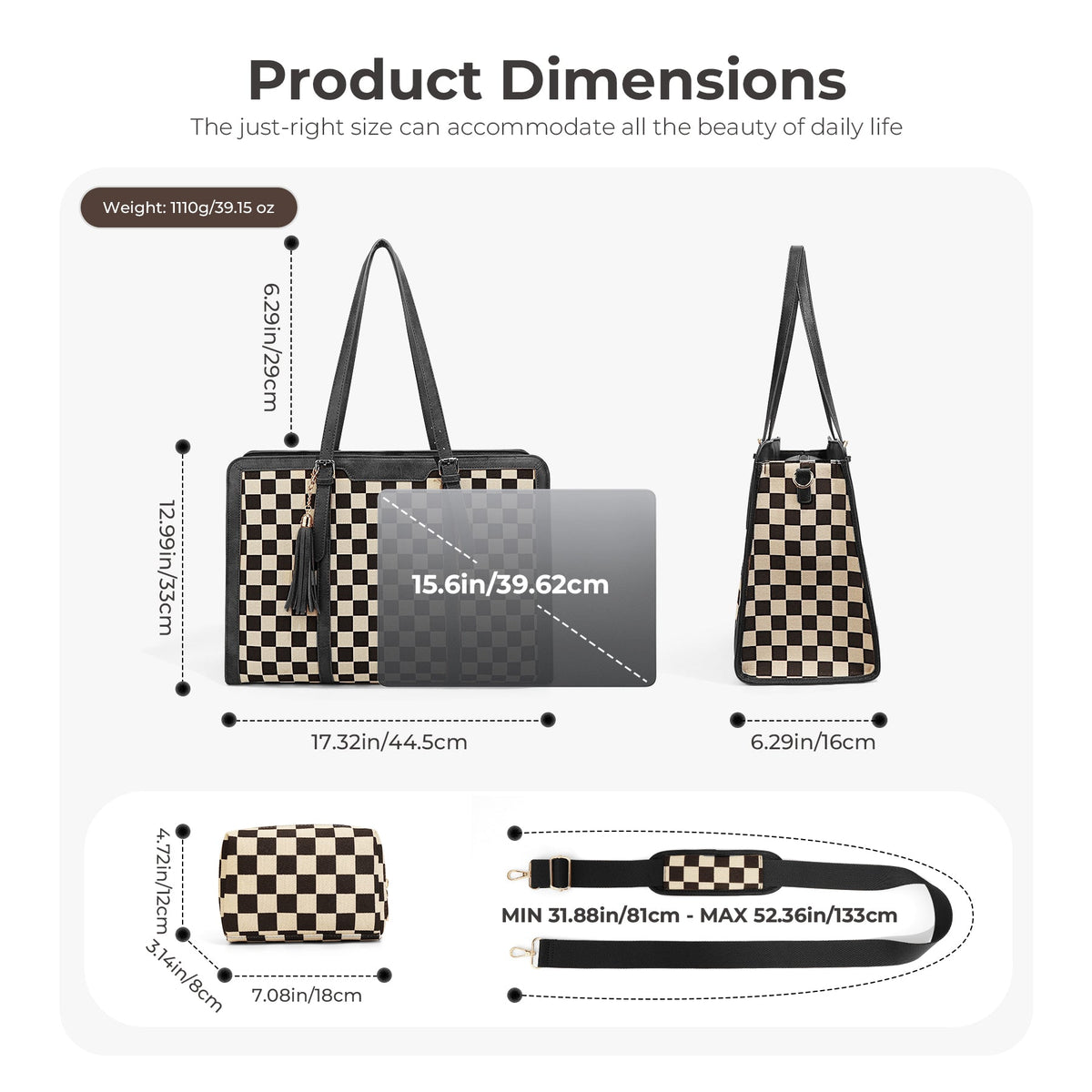 Ounamei Women’s Large Capacity Tote Bag | Stylish Laptop Work Bag with Detachable Pouch | Handheld & Shoulder Carry