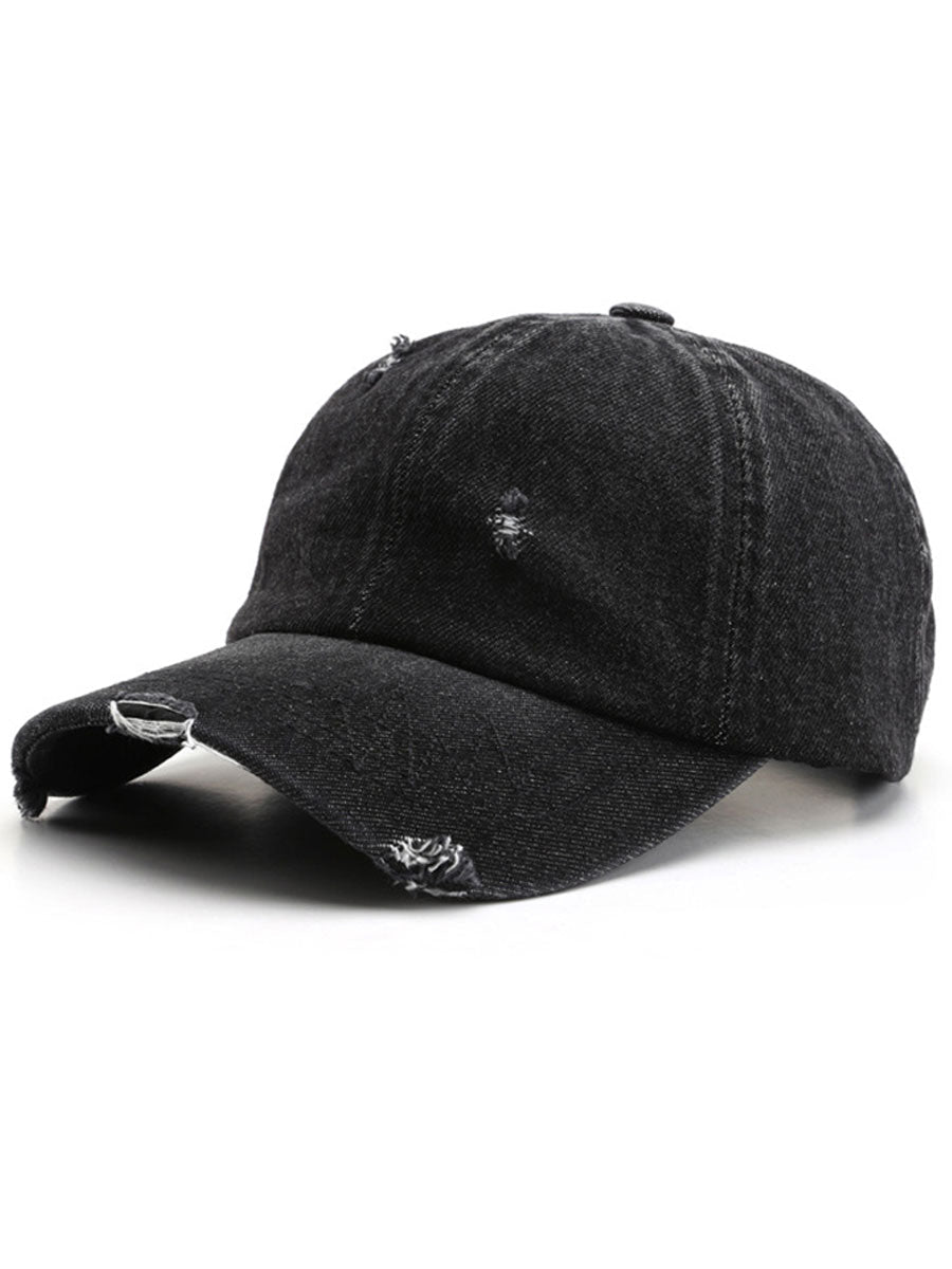 Fashion Retro Ripped Washed Distressed Denim Baseball Cap  - By Qivii