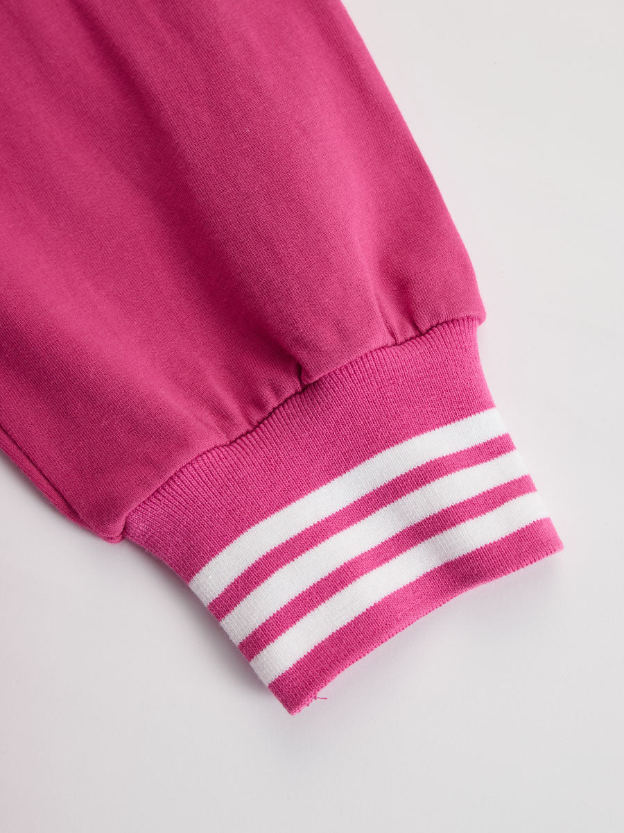 Sporty Retro Pink Cotton Half-Zip Ruffle Sweatshirt Mini Dress  - By Qivii
