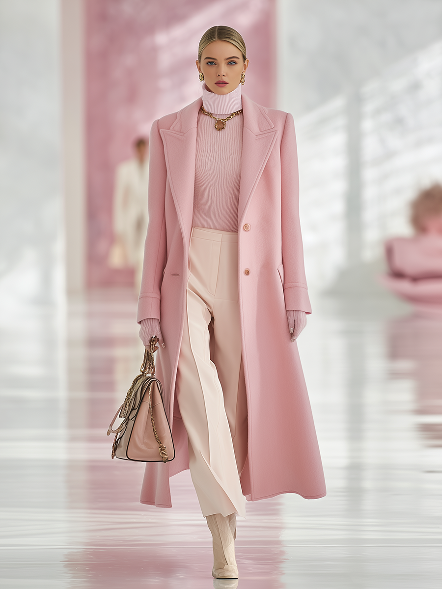 Elegant Classic Lapel Single-breasted Long Tweed Coat  - By Qivii