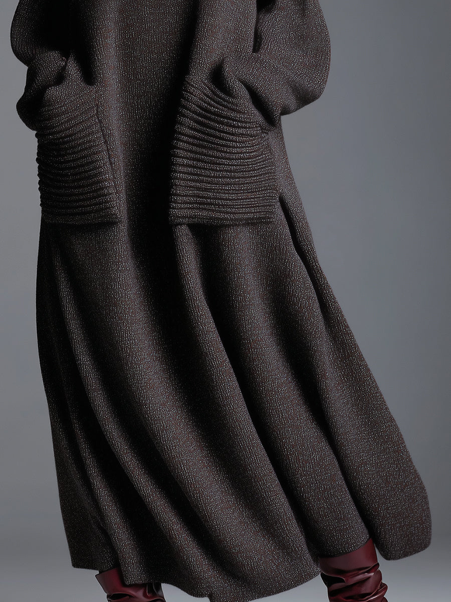 High-end Fashionable Loose Neckline Brown Knitted Maxi Dress  - By Qivii