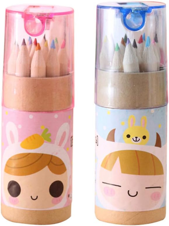12 Mini Colouring Pencils with Sharpener, Kids Drawing Set for School & Sketching