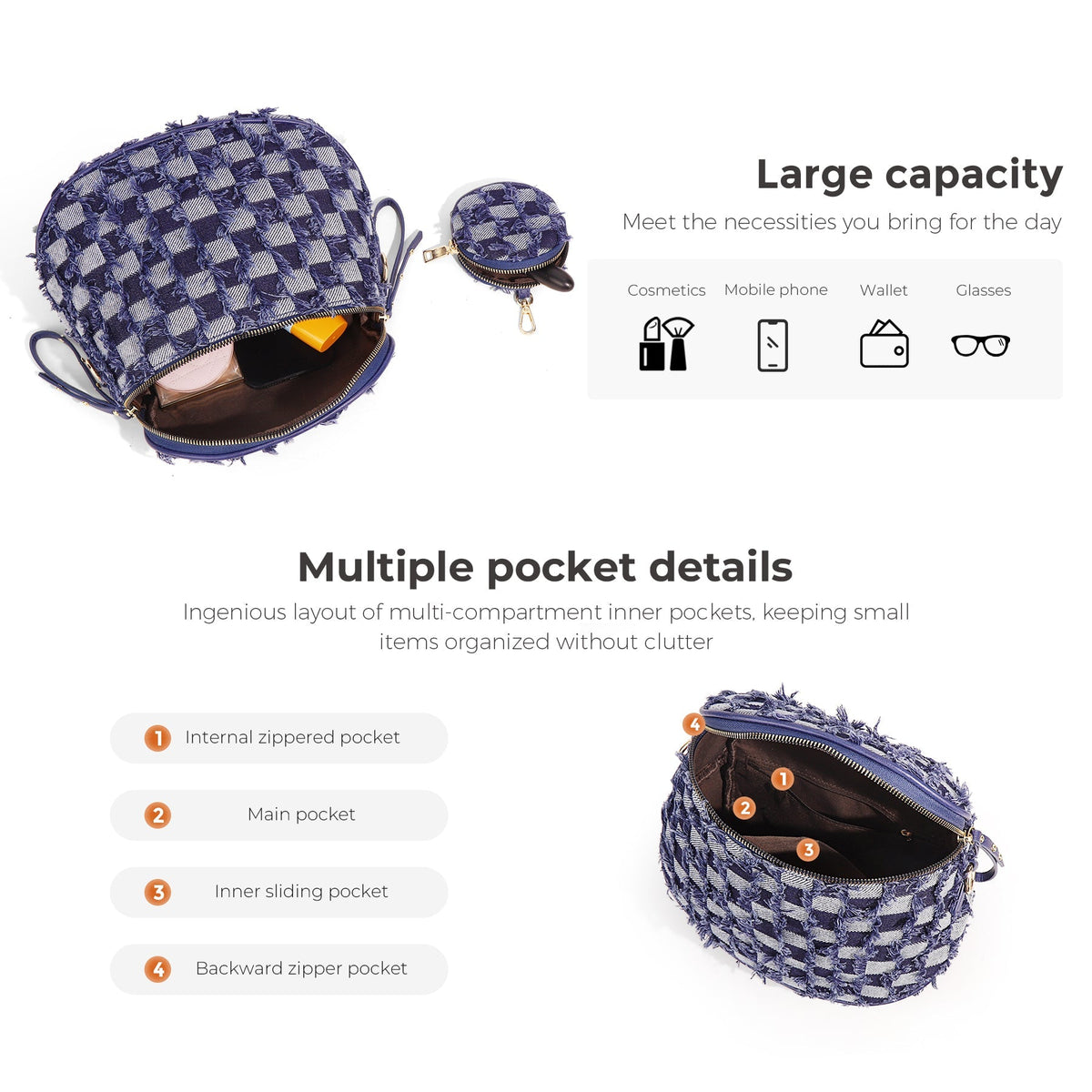 Ounamei Large Crossbody Bag for Women | Multi-Style Bag with Coin Pouch for Travel & Daily Use