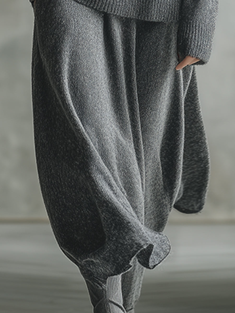 Elegant Minimalist Gray Hooded Sweater Skirt Set  - By Qivii