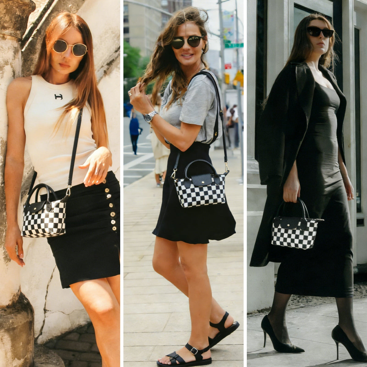 Ounamei Mini Checkered Nylon Crossbody Bag | Small Size Large Capacity 3-Way Carry Lightweight Tote