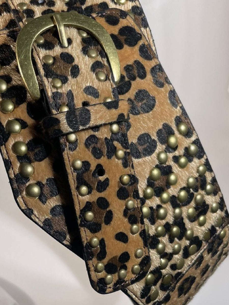 Retro Leopard Print Rivet All-match Waist Belt  - By Qivii