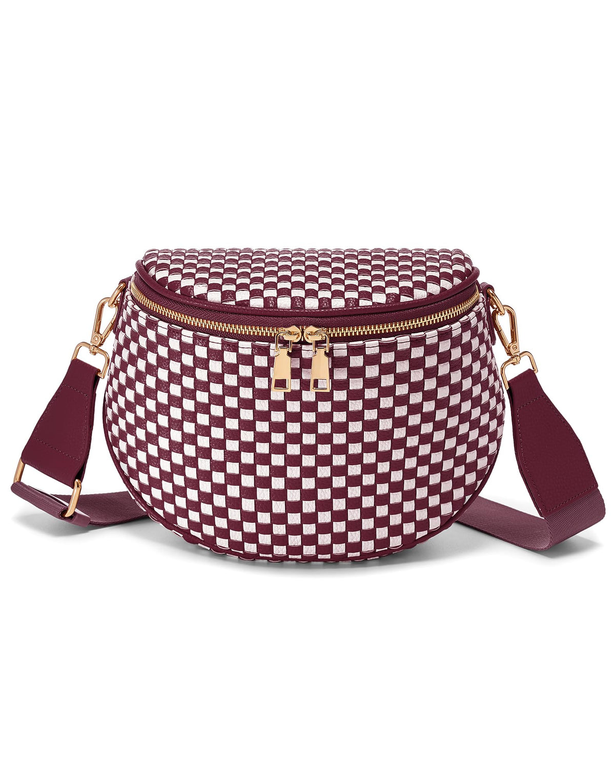 Ounamei Woven Checkered Crossbody Bum Bag | Trendy PU Leather Belt Bag with Adjustable Strap, Stylish & Versatile Everyday Companion