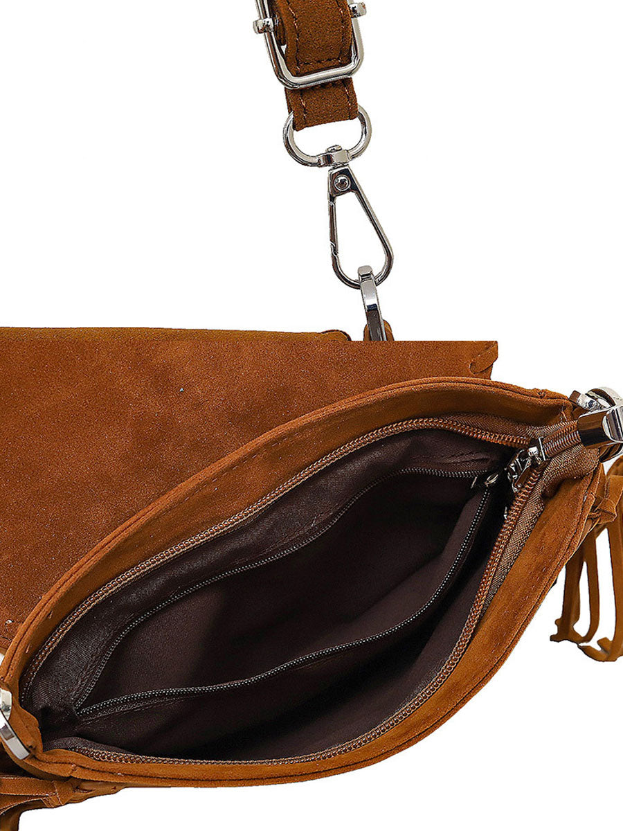 Vintage Bohemian Tassel Suede Shoulder Bag  - By Qivii