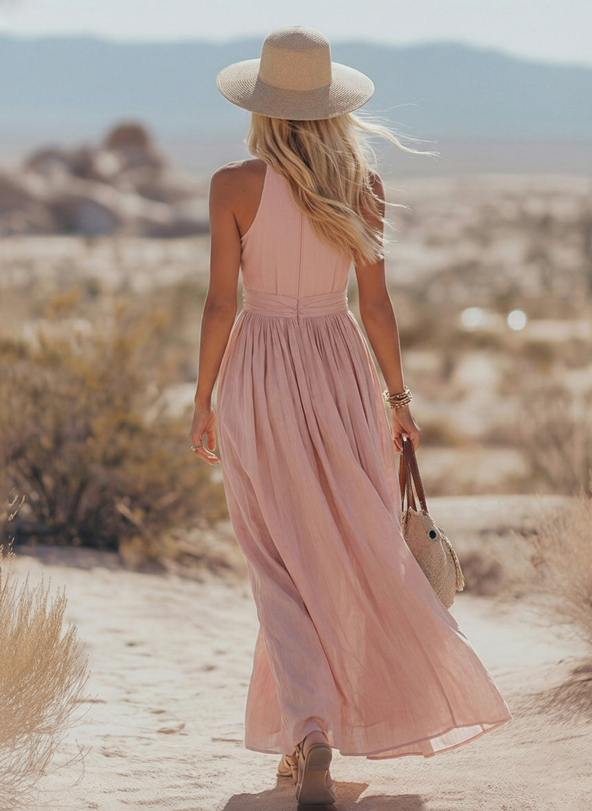 Bohemian West Resort Elegant Sleeveless Cotton Linen Dress  - By Qivii