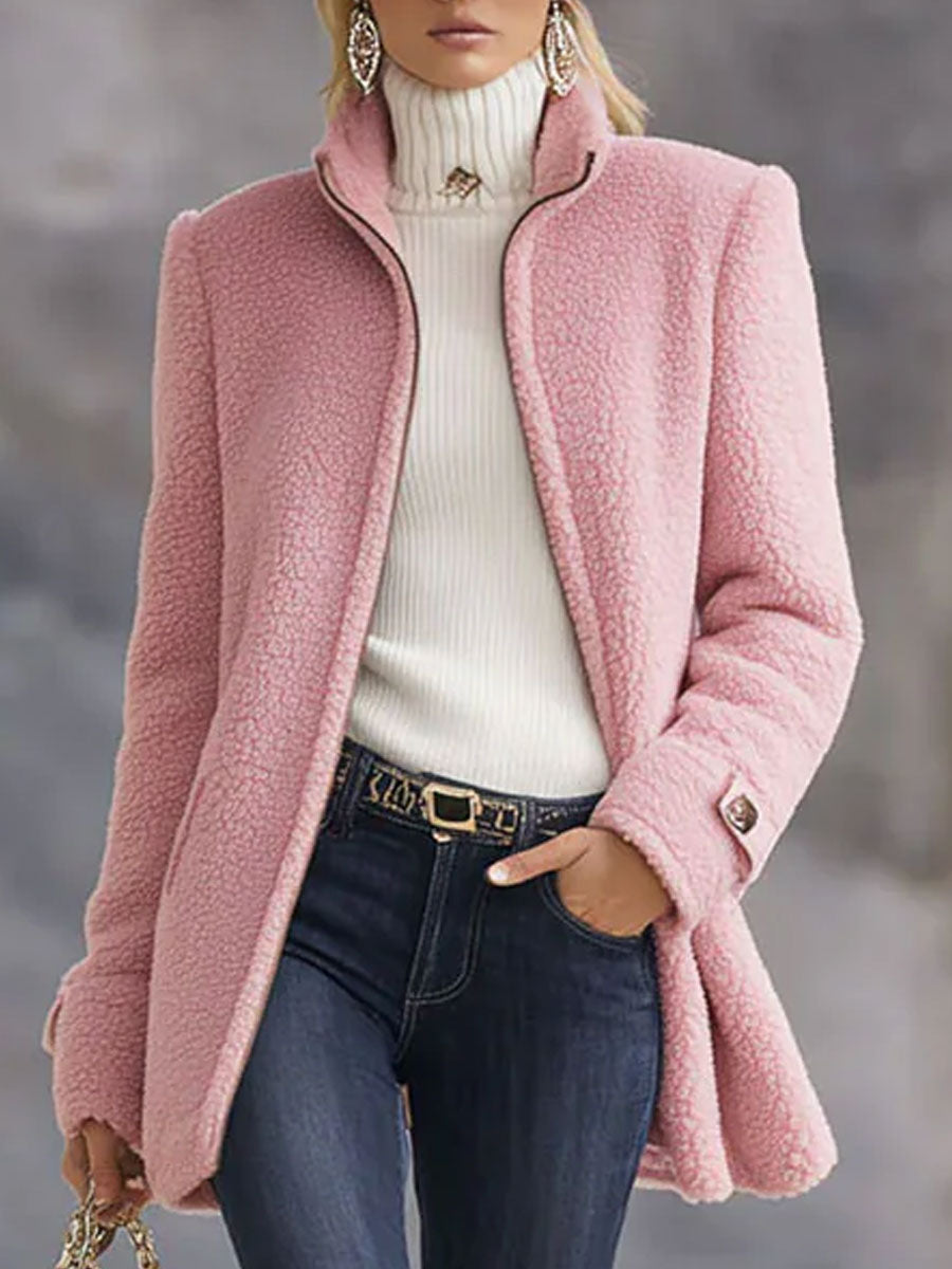 Casual Vintage Pink Polar Fleece Zip-Up Jacket Coat  - By Qivii