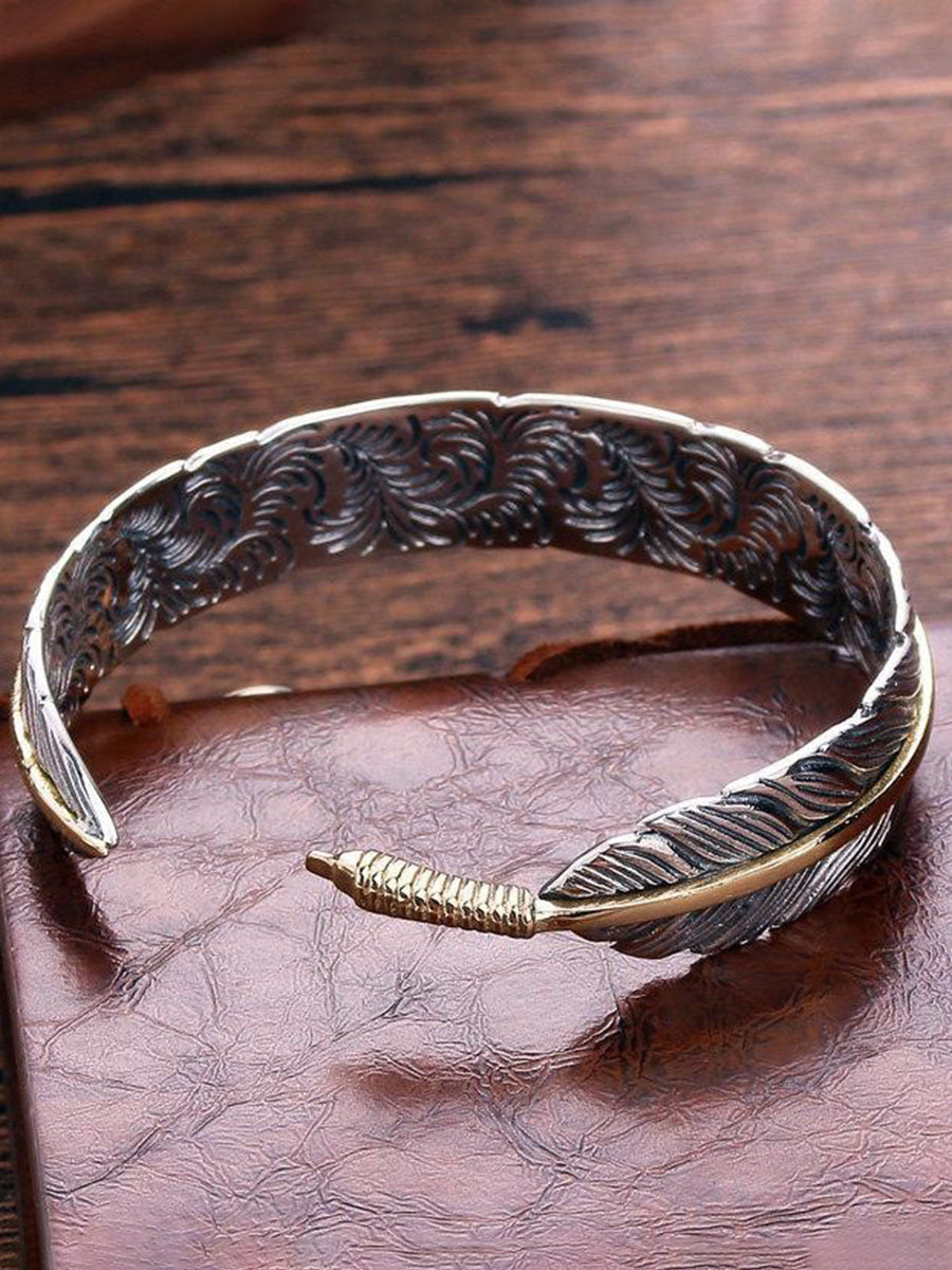 Vintage Western Feather Cuff Bracelet  - By Qivii