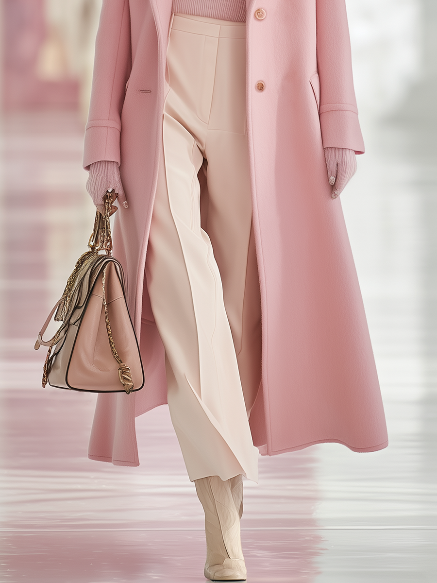 Elegant Classic Lapel Single-breasted Long Tweed Coat  - By Qivii