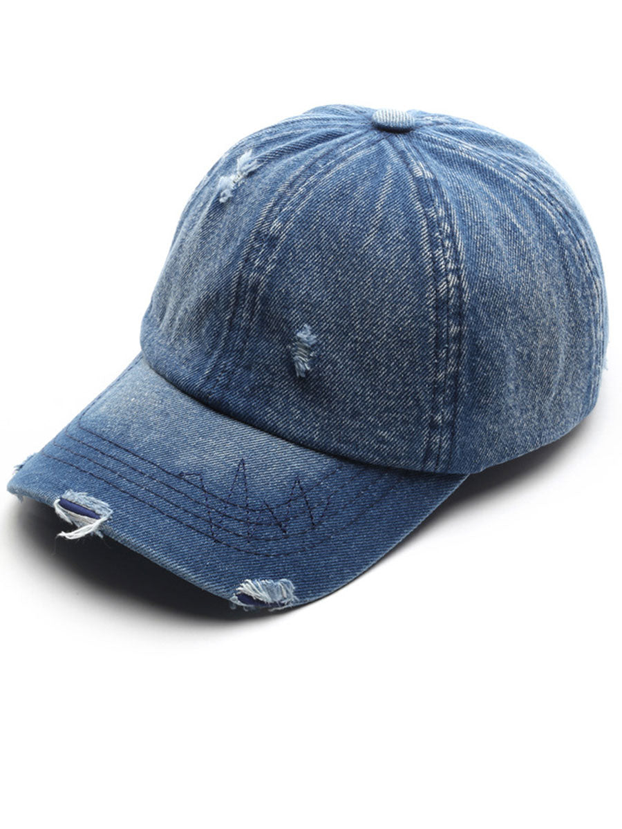 Fashion Retro Ripped Washed Distressed Denim Baseball Cap  - By Qivii