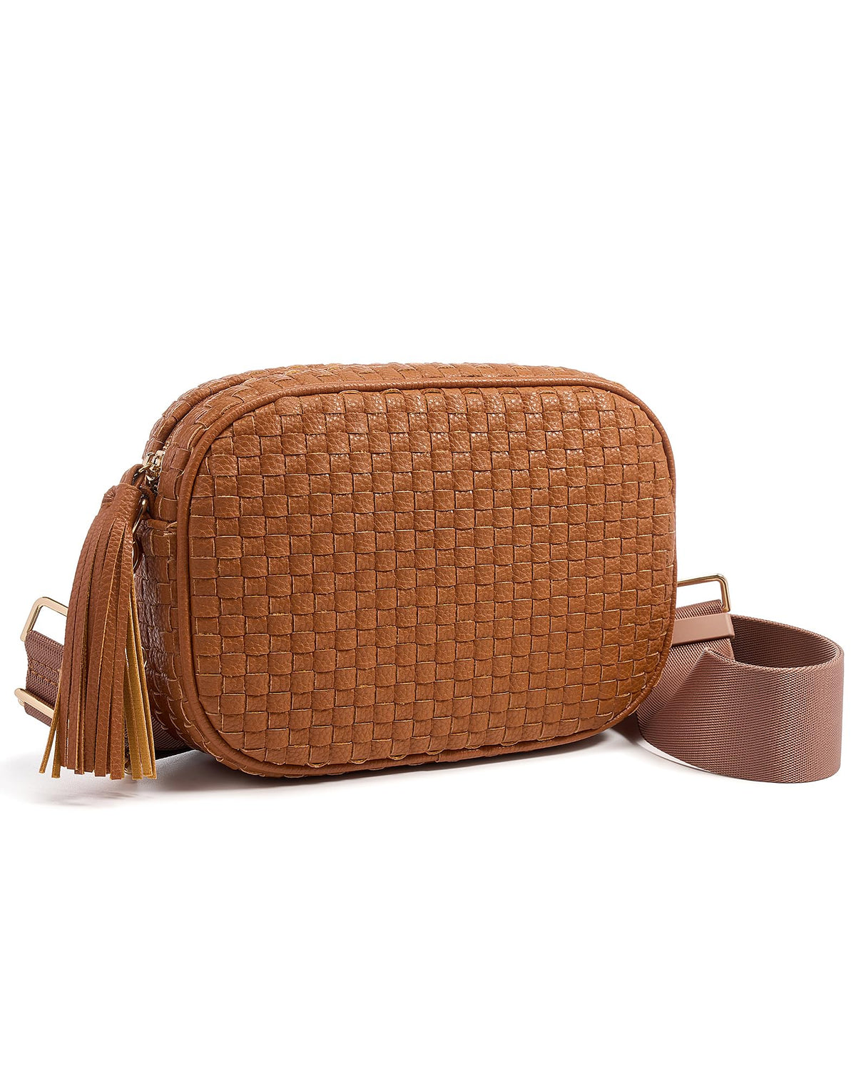 Ounamei PU Leather Woven Crossbody Bag | Checkered Shoulder & Belt Bag for Women