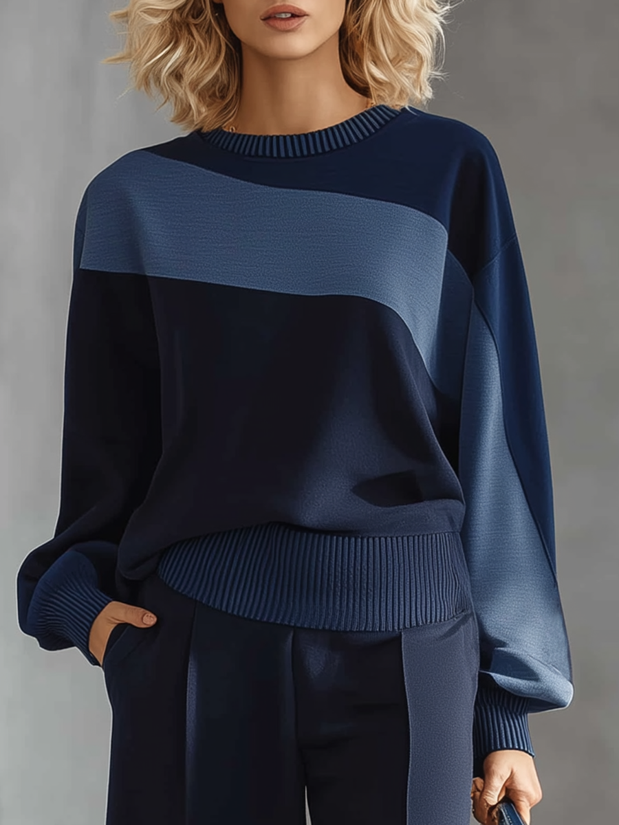 Casual Sportswear Patchwork Sweatshirt And Sweatpants Set  - By Qivii