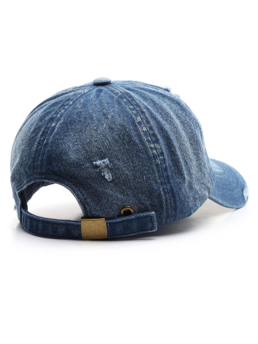 Fashion Retro Ripped Washed Distressed Denim Baseball Cap  - By Qivii