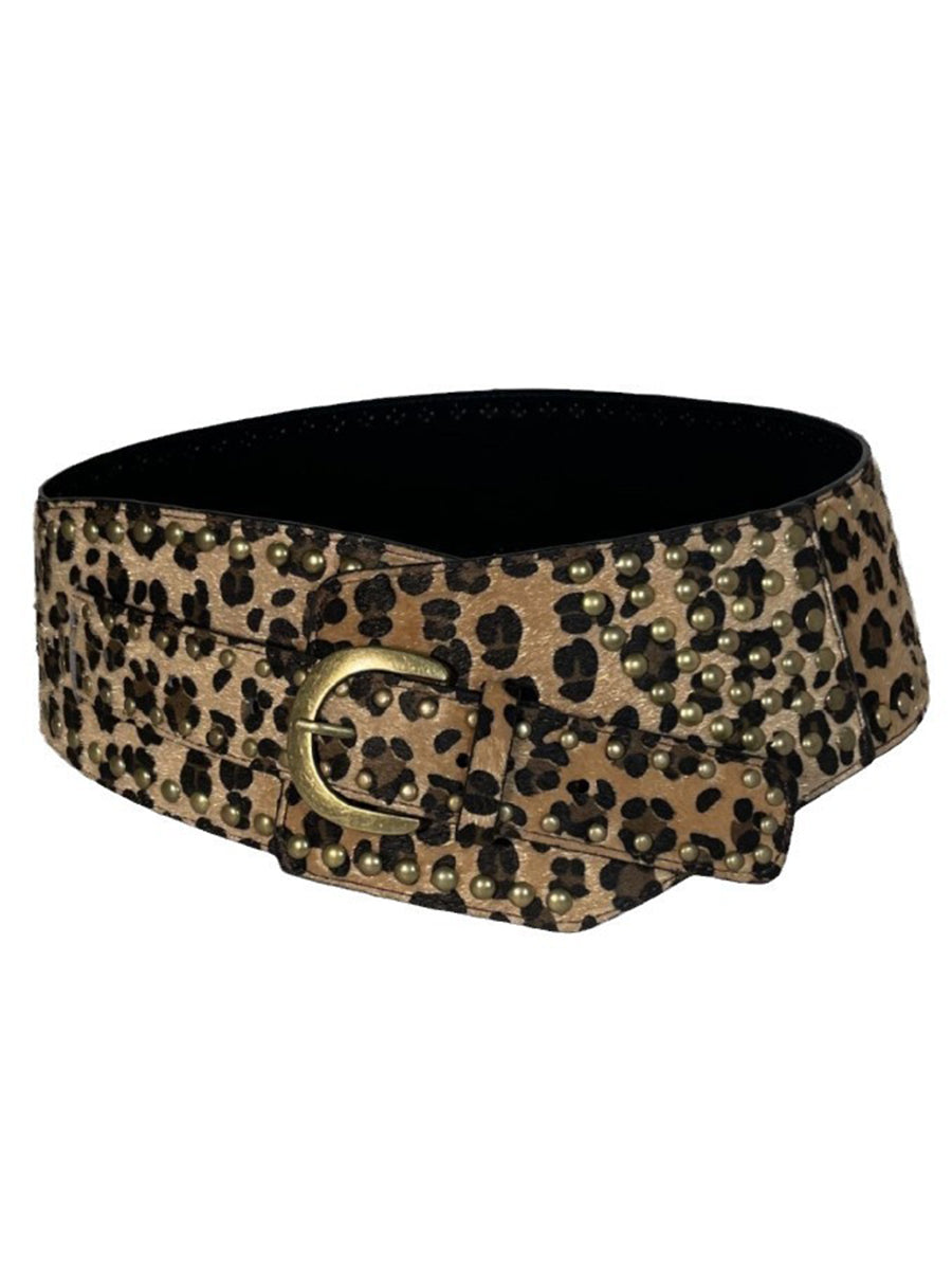 Retro Leopard Print Rivet All-match Waist Belt  - By Qivii