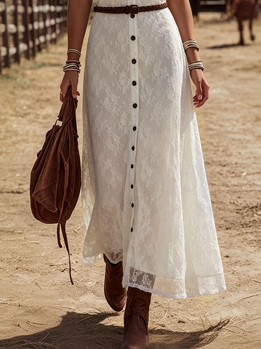 V-neck Lace Sleeveless Maxi Dress  - By Qivii