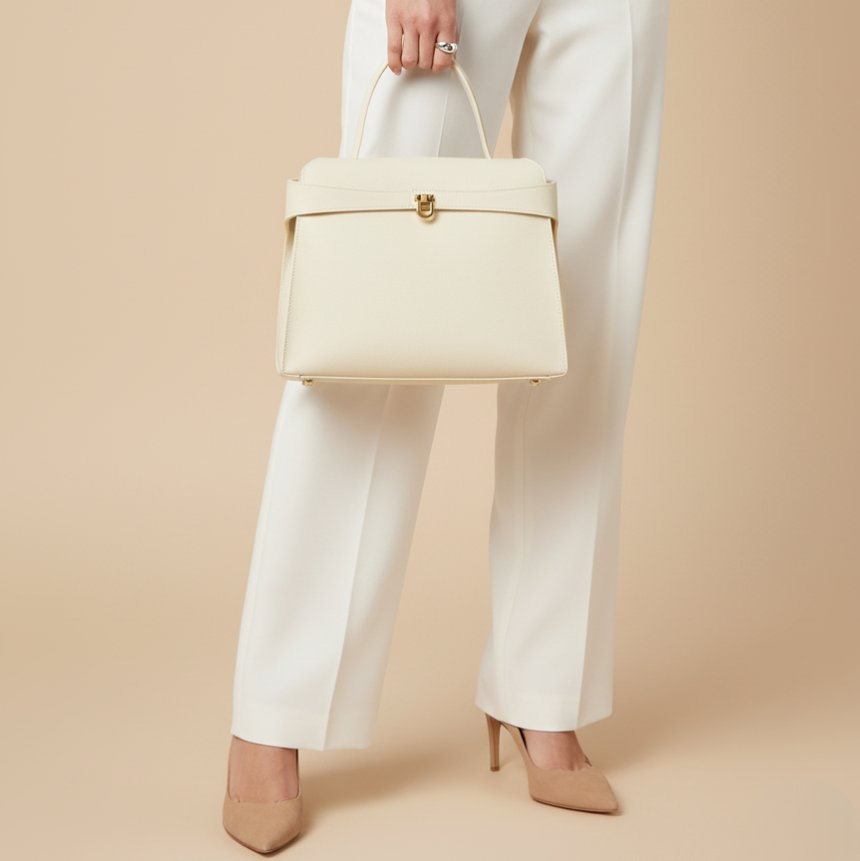 Aurelle Ivory In Pure Leather  - By Qivii