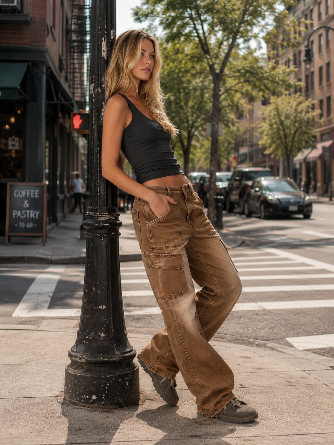 Stylish & Distinctive Distressed Brown Cargo Jeans  - By Qivii