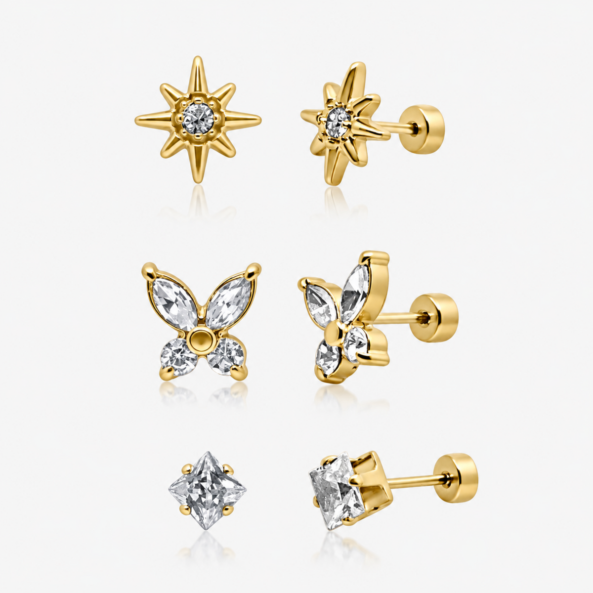 Eternal Twinkle 3 Pack Flat Back Earrings Set | By Qivii