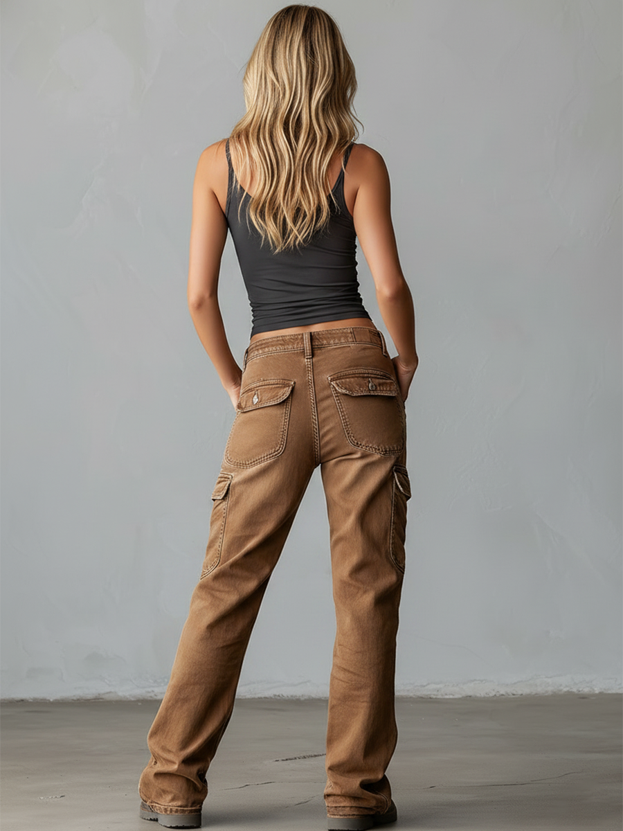 Stylish & Distinctive Distressed Brown Cargo Jeans  - By Qivii
