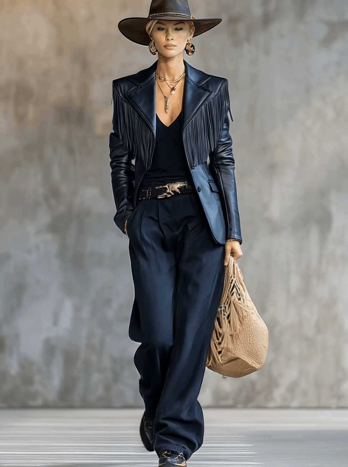 Vintage Fashion Handsome Notch Lapel Shoulder Tassel Decoration Black Leather X-shaped Blazer  - By Qivii