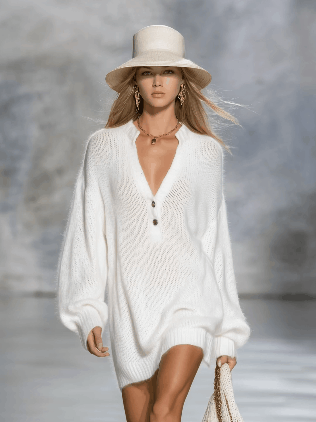 Casual Elegant V-neck Solid Color Knitted Mini Dress  - By Qivii