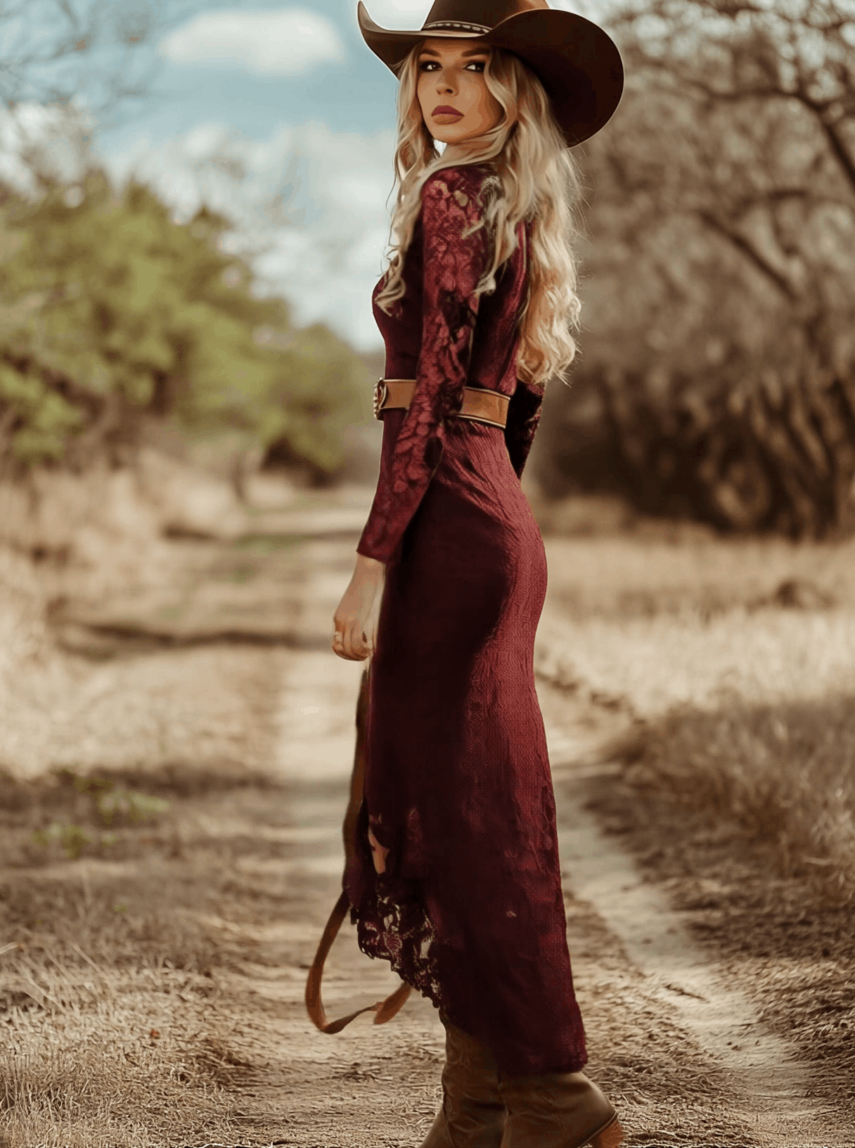 Vintage Bohemian Blue Lace Long Sleeve Midi Dress  - By Qivii