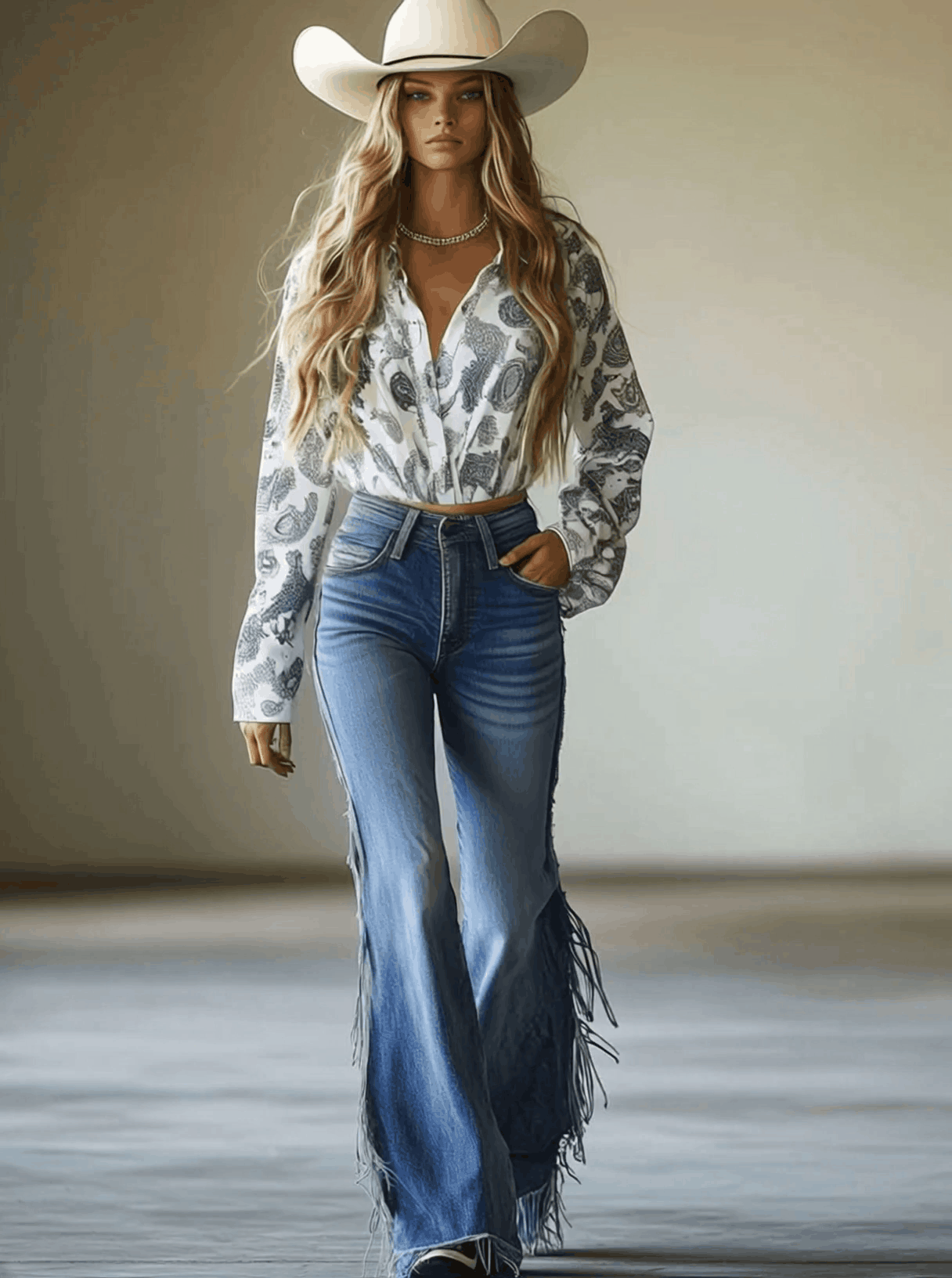 Vintage Blue Flared Fringe Jeans  - By Qivii