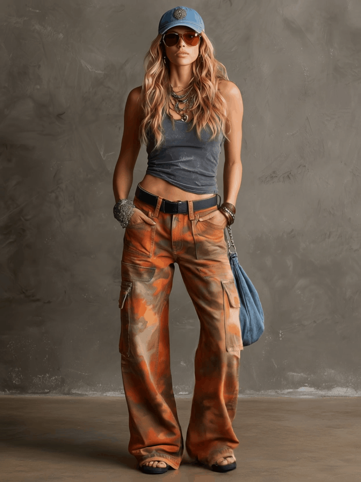 Western Retro Orange Camouflage Work Jeans  - By Qivii