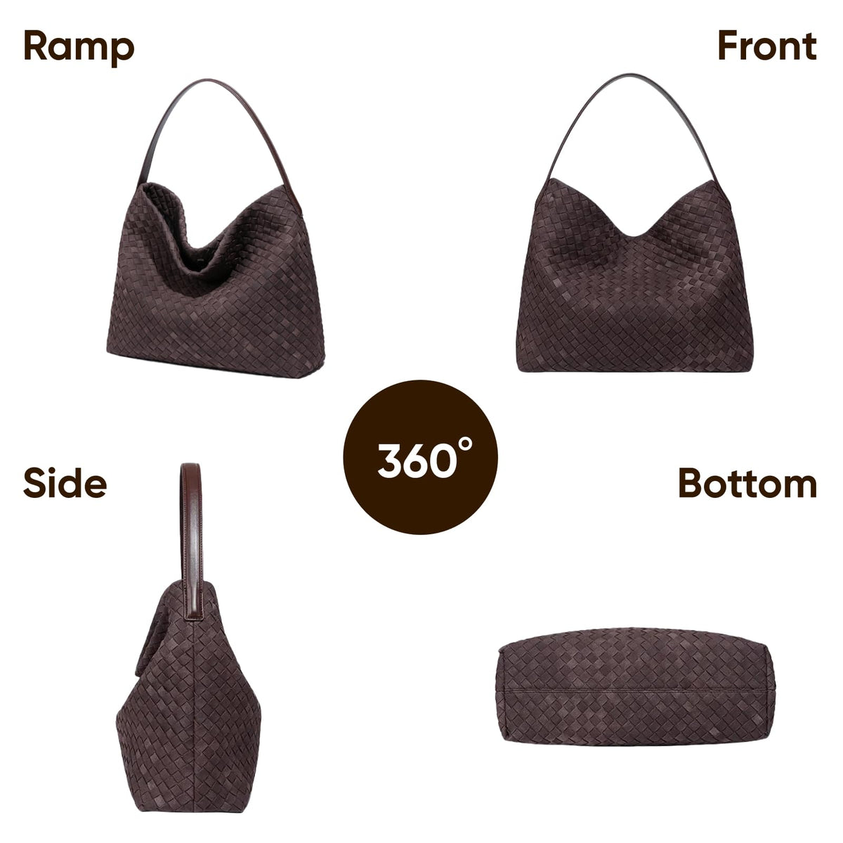 Ounamei Woven Faux Suede Hobo Bag | Slouchy Tote, Crossbody & Shoulder Handbag for Women
