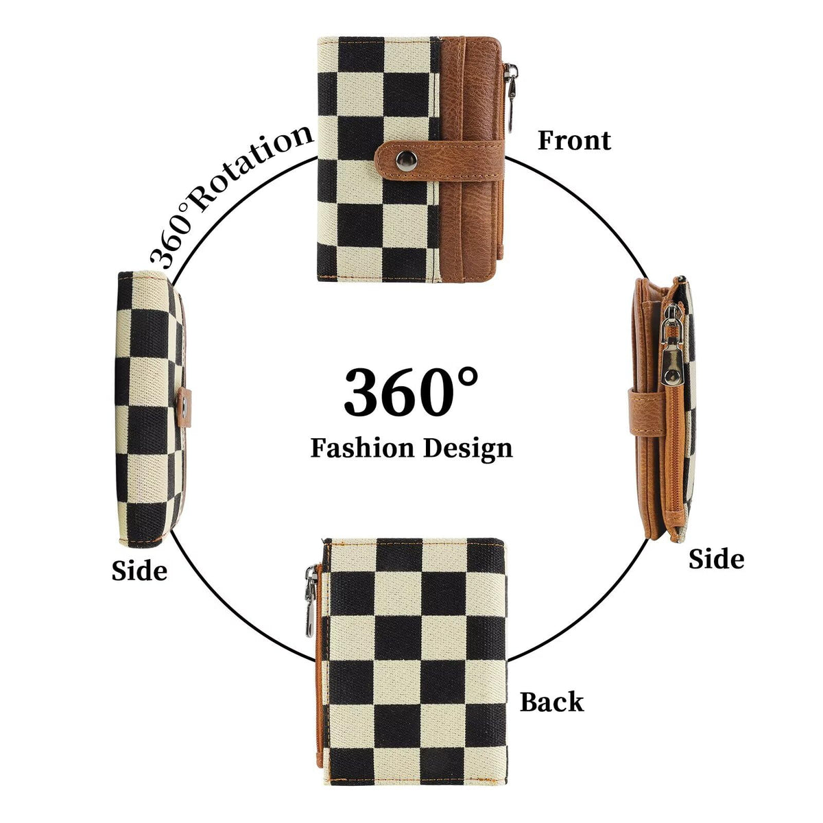 Ounamei RFID Blocking PU Leather Bifold Wallet | Compact Checkered Wallet with 8 Card Slots, ID Window & Coin Pocket