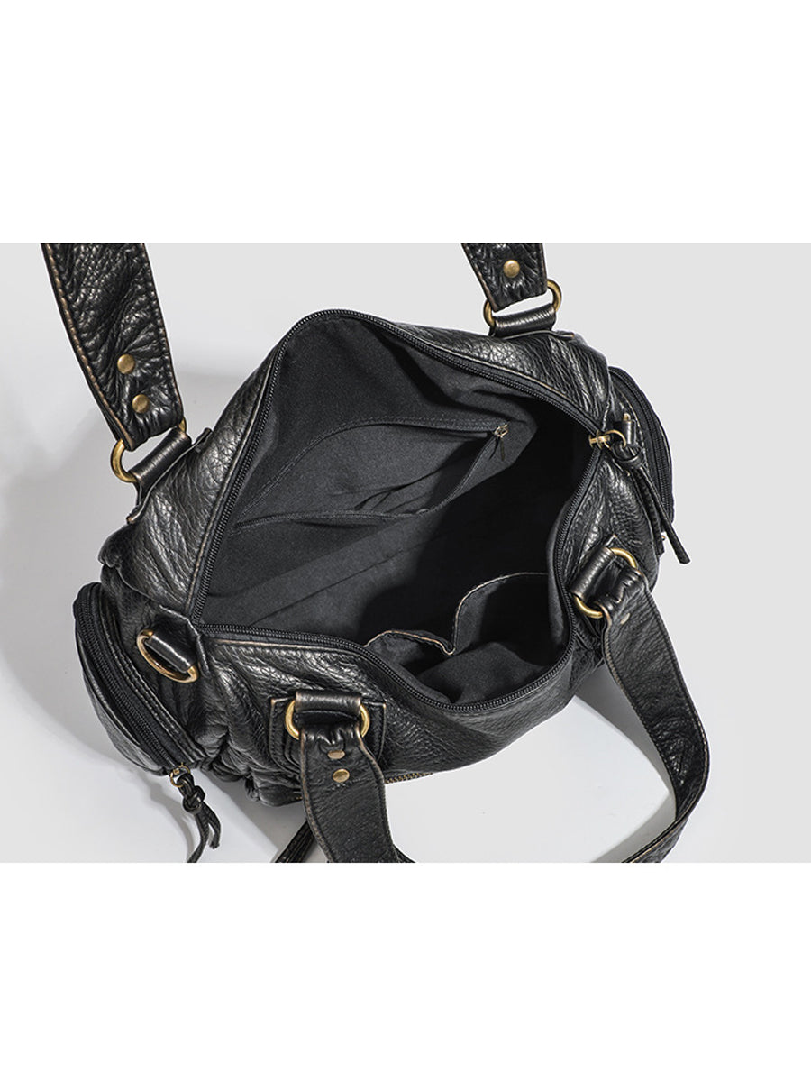 Women's Fashionable Distressed Multi-pocket Leather Handbag MDA0889H1Y