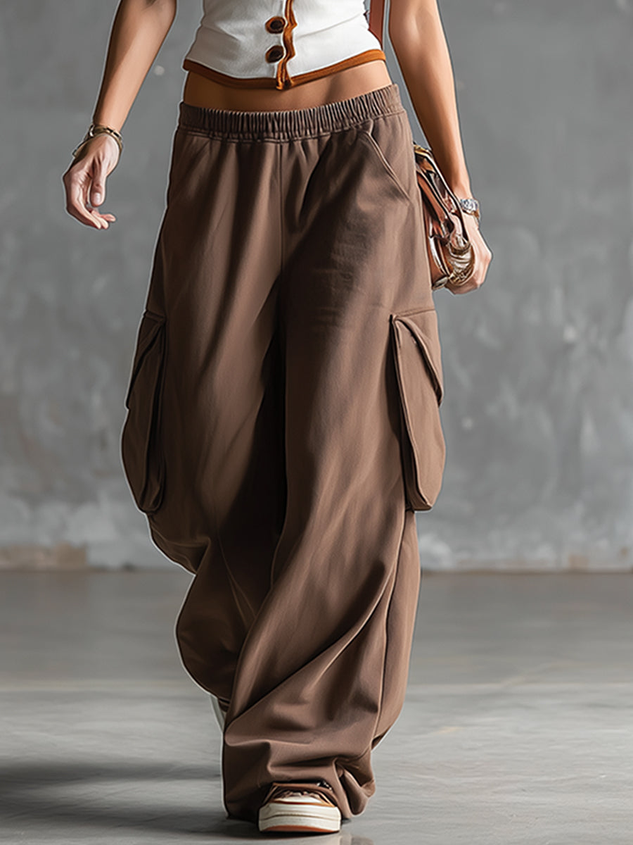Stylish Sporty White Tank Top And Brown Sweatpants Set  - By Qivii
