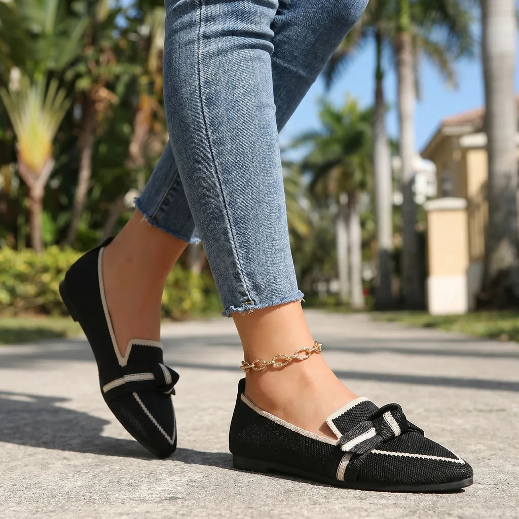 Alena Bow Knit Flats  - By Qivii