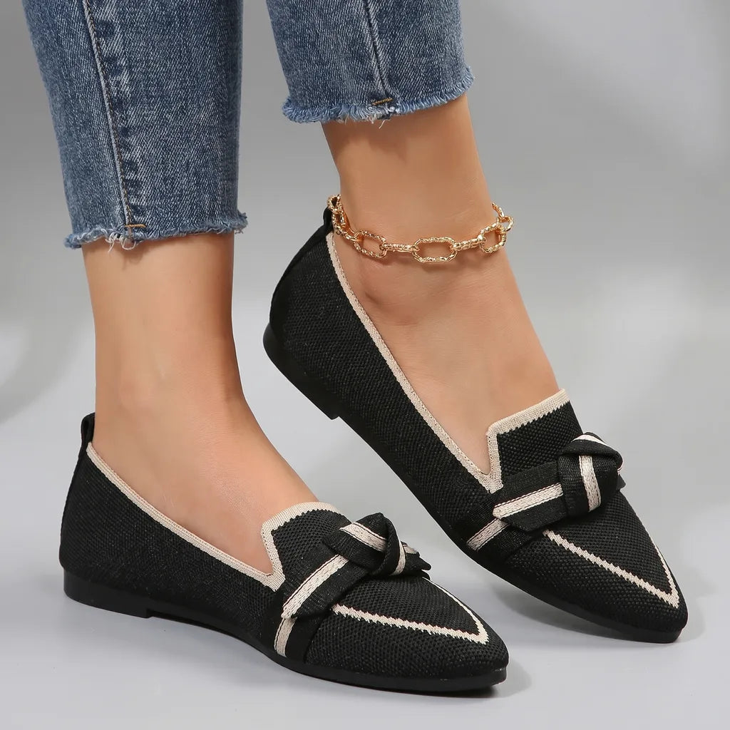 Alena Bow Knit Flats  - By Qivii