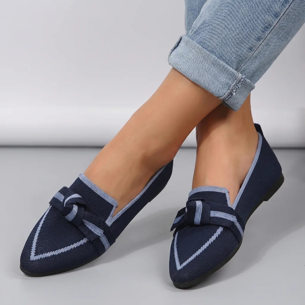 Alena Bow Knit Flats  - By Qivii