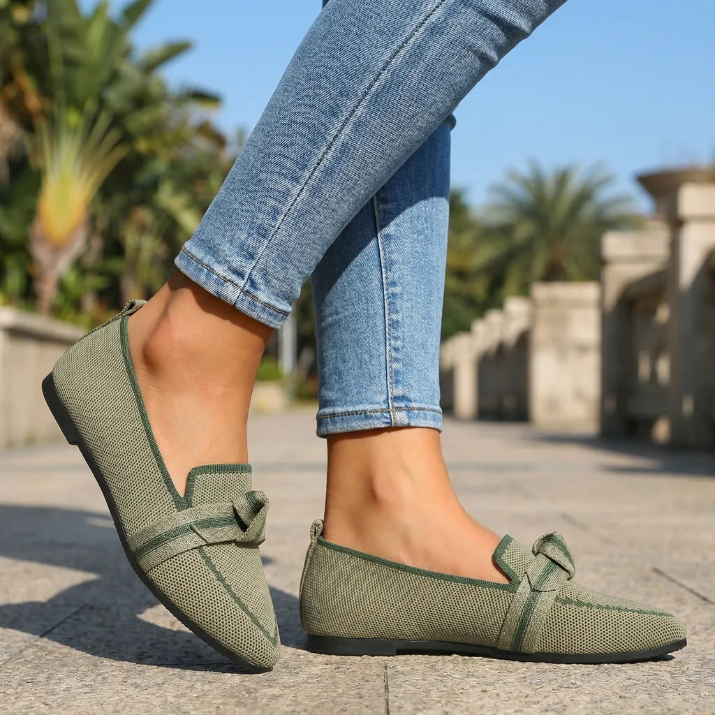 Alena Bow Knit Flats  - By Qivii