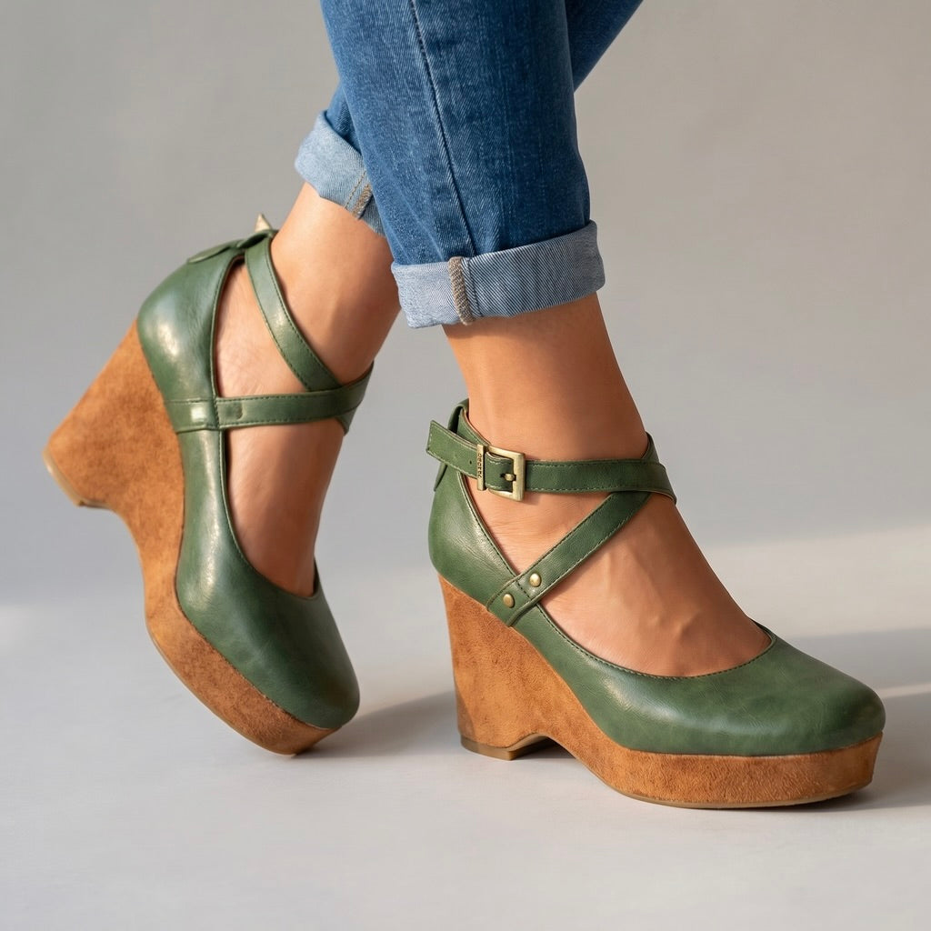 Annabel Cross-Strap Wedges  - By Qivii