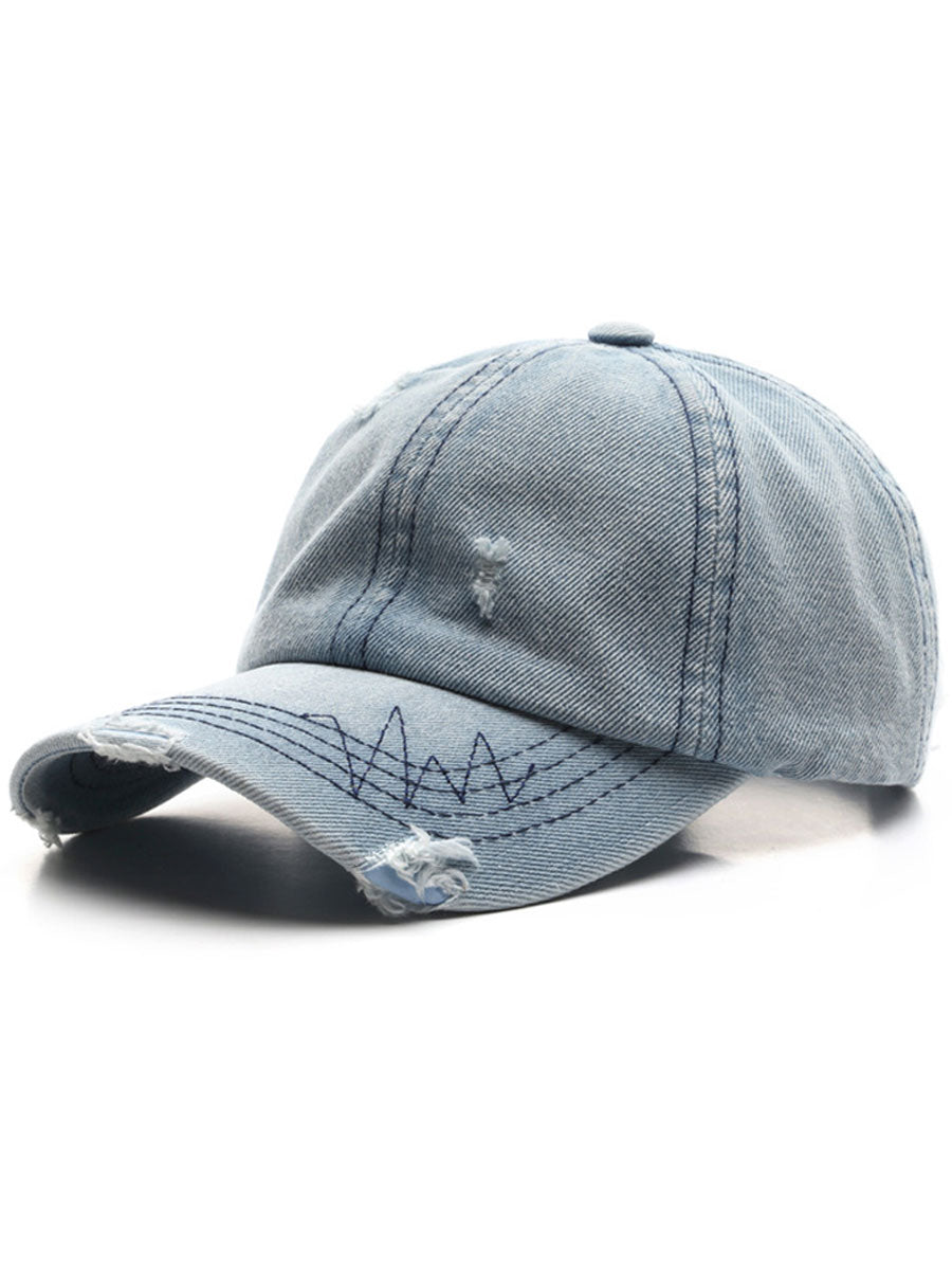 Fashion Retro Ripped Washed Distressed Denim Baseball Cap  - By Qivii