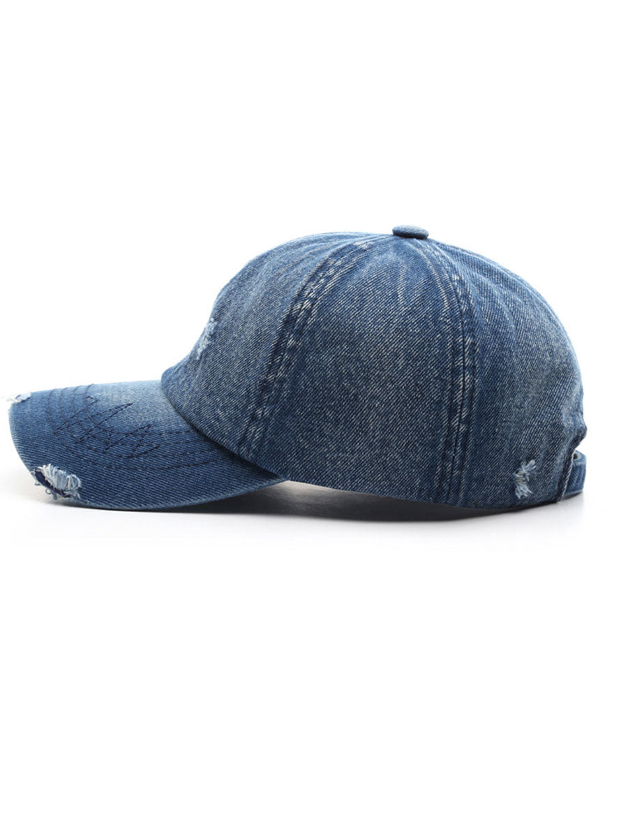 Fashion Retro Ripped Washed Distressed Denim Baseball Cap  - By Qivii
