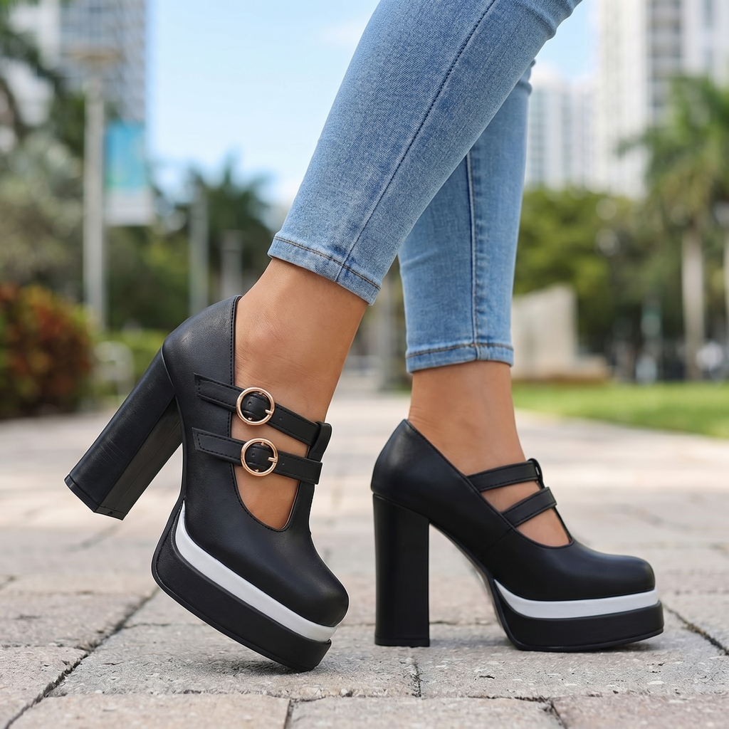 Nichole T-Strap Platform Heels  - By Qivii