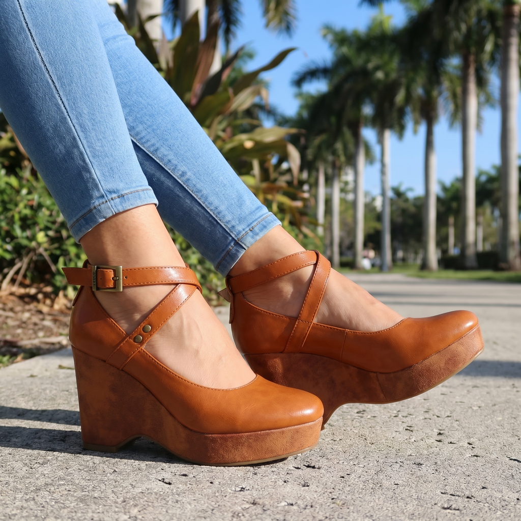 Annabel Cross-Strap Wedges  - By Qivii