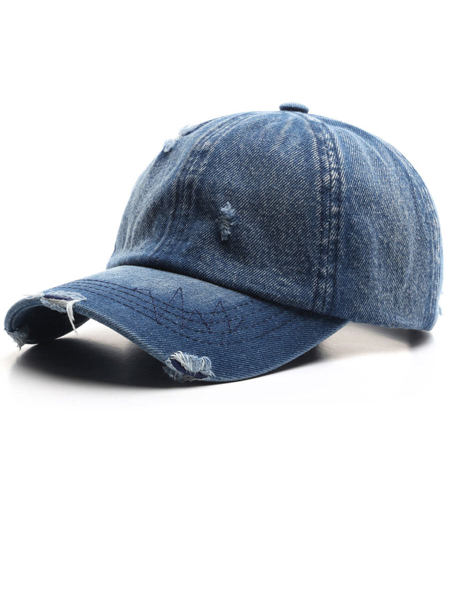 Fashion Retro Ripped Washed Distressed Denim Baseball Cap  - By Qivii