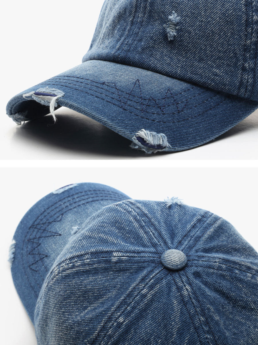 Fashion Retro Ripped Washed Distressed Denim Baseball Cap  - By Qivii