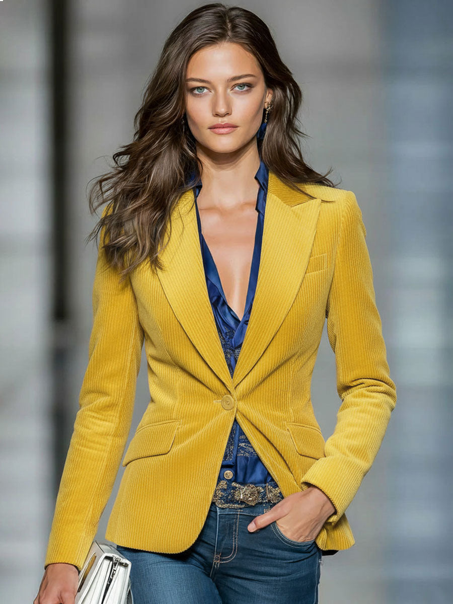 Retro Corduroy One-button Blazer  - By Qivii