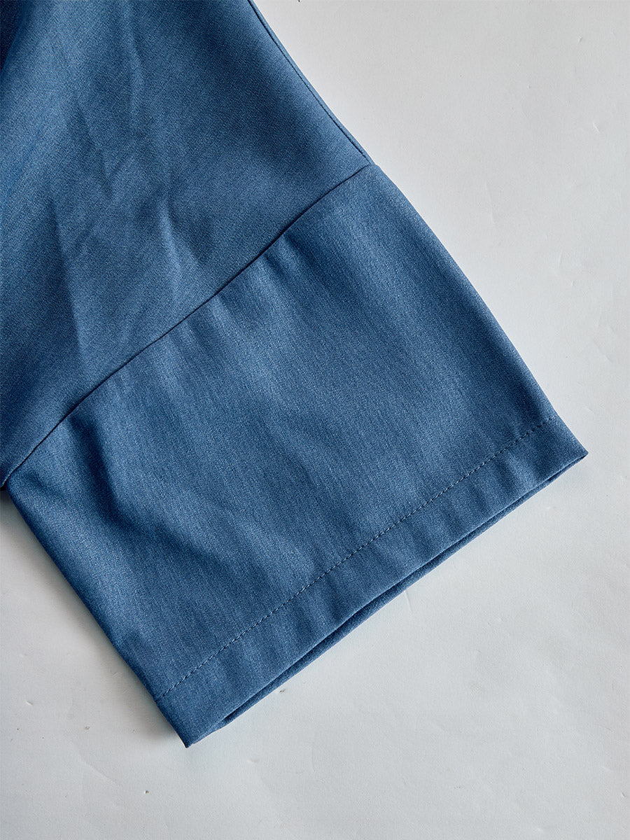 Retro Blue Tencel Denim Short-sleeved Maxi Dress  - By Qivii
